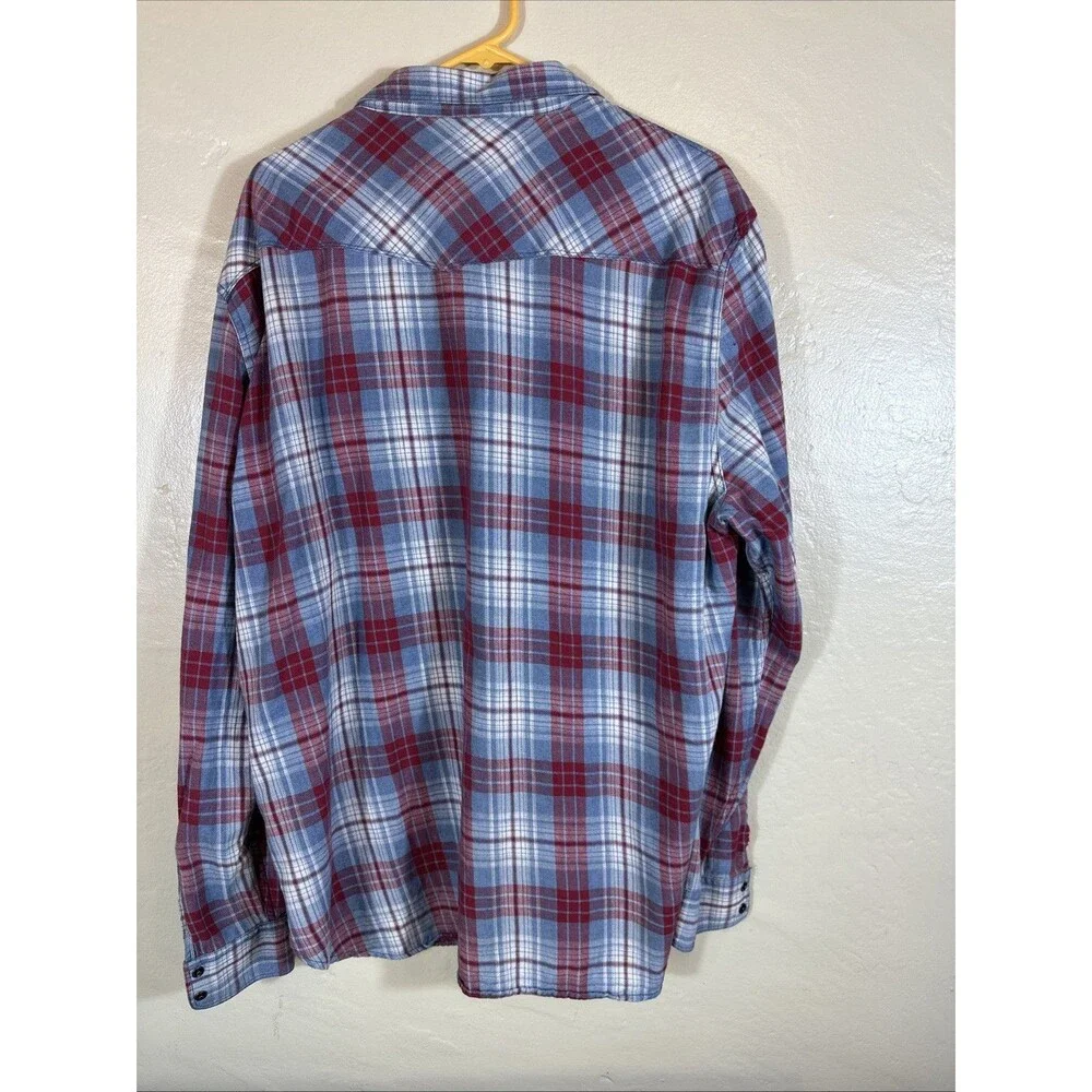J Crew Men’s Flannel Snap Long Sleeve Short Blue Red White XXL Cotton Fortune